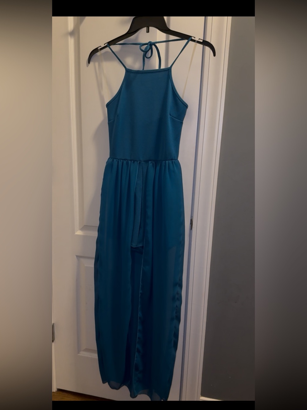 Charlotte Russe Teal Halter Maxi Jumpsuit